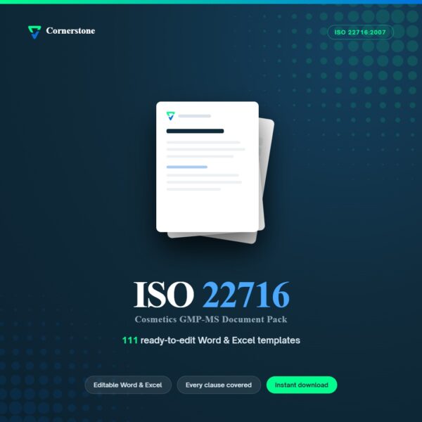 ISO 22716 GMP-MS Document Pack | Cosmetics GMP Templates (Boilerplate)